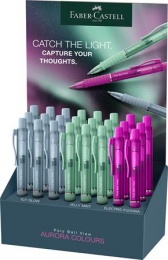 Golyóstoll display, 1 mm, XB, nyomógombos, FABER-CASTELL "Poly Ball View Aurora", vegyes színek